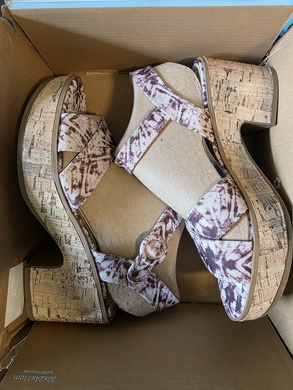 LifeStride Neutral Platform Sandals Cork Block Heel Purple Shibori 7.5M NEW!! - Picture 3 of 15